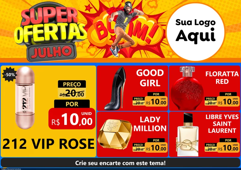 Modelo de Encarte para Encarte A4 Horizontal com o tema Super Ofertas Julho para Perfumes
