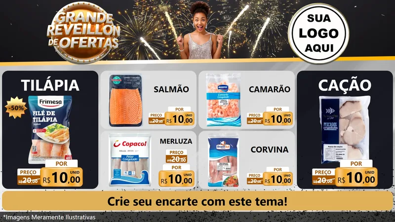 Modelo de TV para TV Horizontal com o tema Grande Réveillon de Ofertas para Peixaria