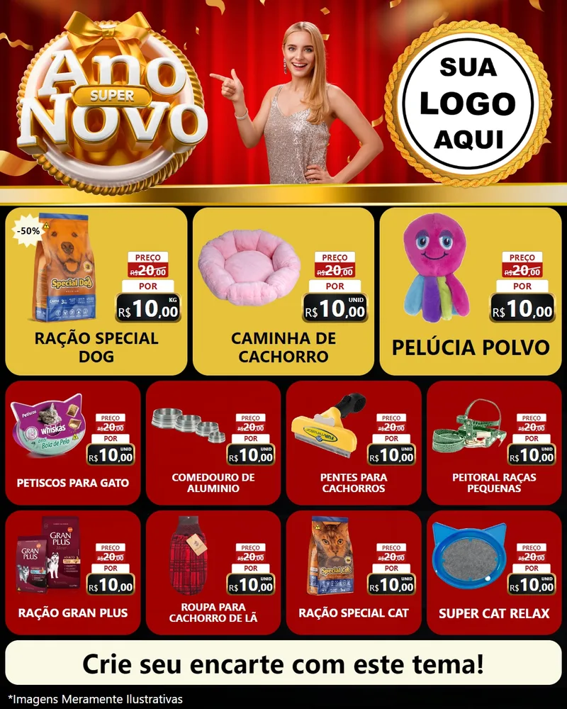 Modelo de Rede Social para Feed Instagram com o tema Super Ano Novo para Pet Shop