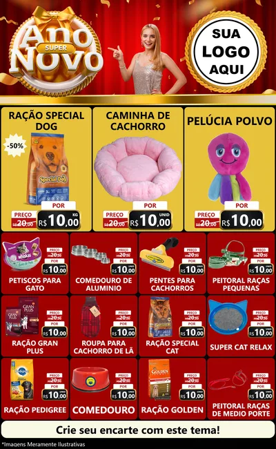 Modelo de Encarte para Encarte Grande com o tema Super Ano Novo para Pet Shop