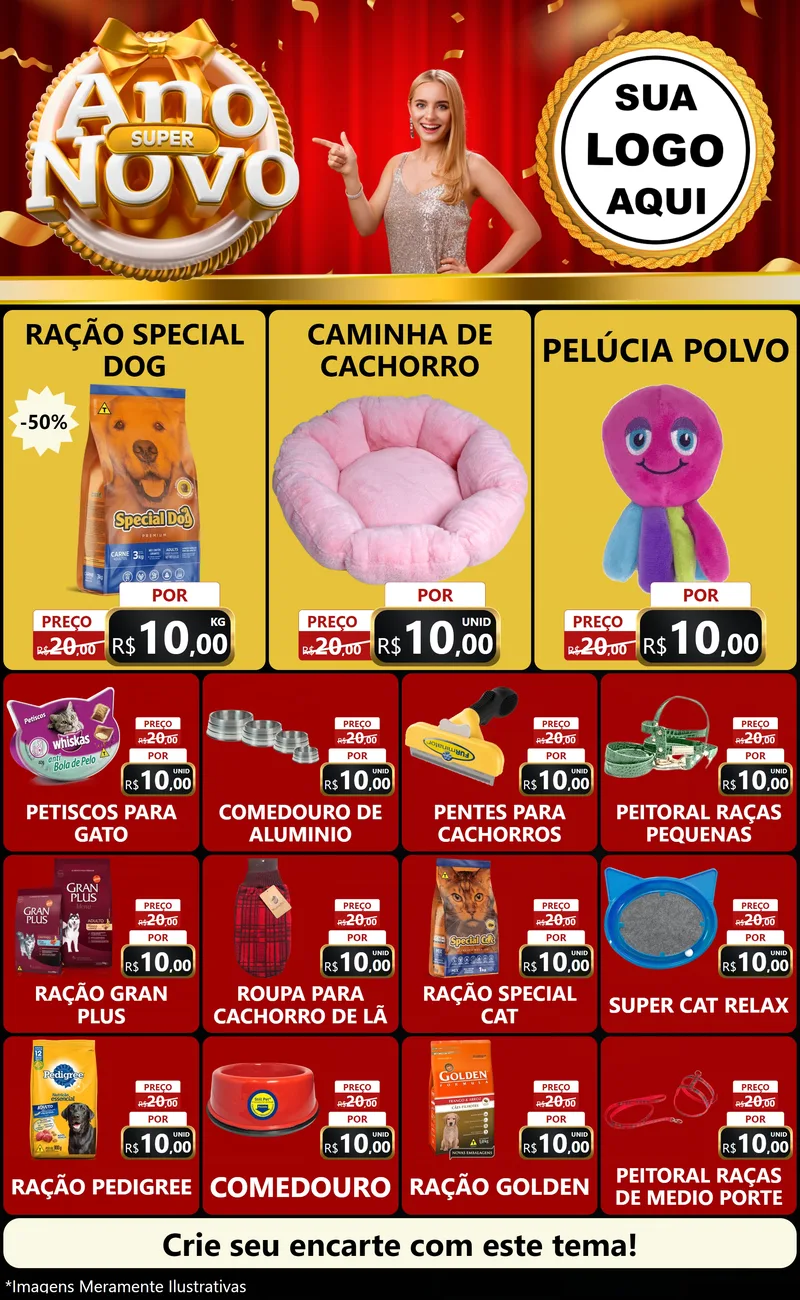 Modelo de Encarte para Encarte Grande com o tema Super Ano Novo para Pet Shop