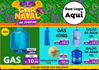 Modelo de Encarte para Encarte A4 Horizontal com o tema Carnaval de Ofertas para Água e gás