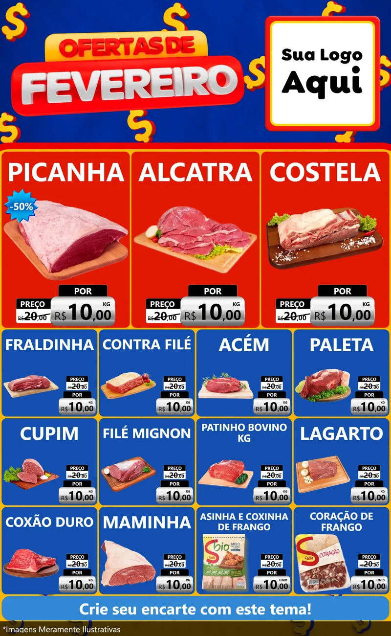 Modelo de Encarte para Encarte Grande com o tema Ofertas de Fevereiro para Açougue