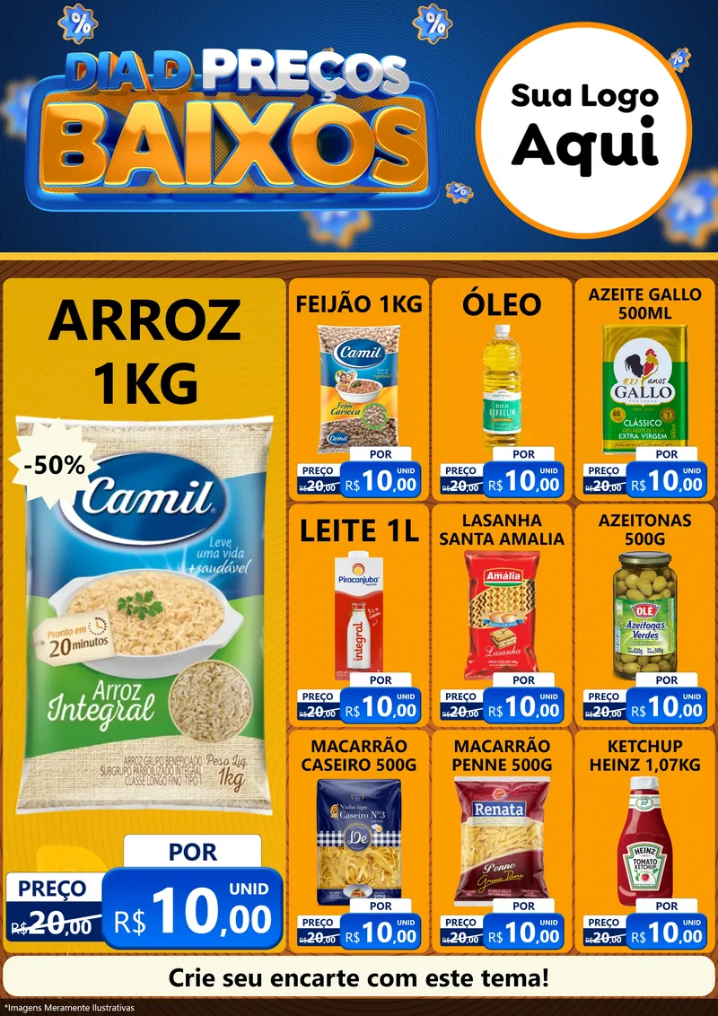 Modelo de Encarte para Encarte A4 Vertical com o tema Dia D Preço Baixo para Supermercado