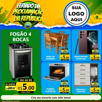 Modelo de Rede Social para Feed Facebook com o tema Feriado da Proclamação da República para Móveis e Eletro