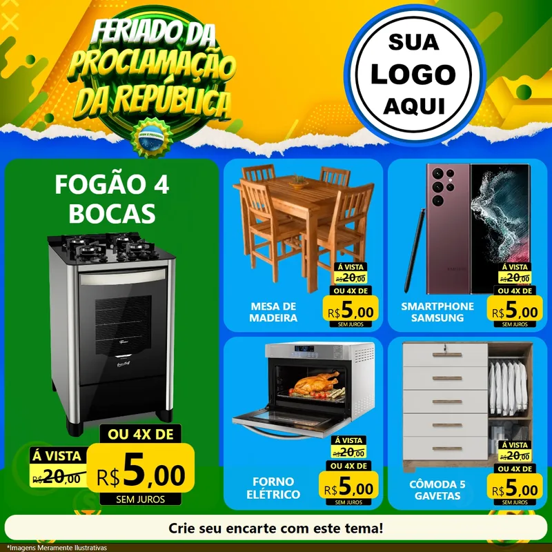 Modelo de Rede Social para Feed Facebook com o tema Feriado da Proclamação da República para Móveis e Eletro
