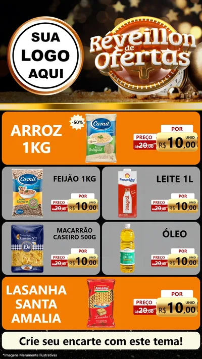Modelo de TV para TV Vertical com o tema Réveillon de Ofertas para Supermercado