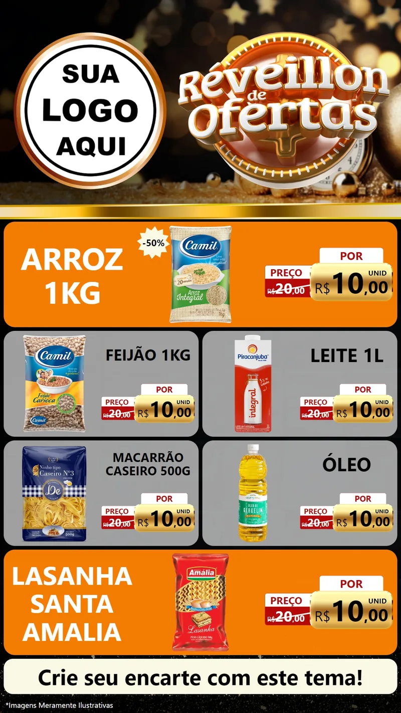 Modelo de TV para TV Vertical com o tema Réveillon de Ofertas para Supermercado