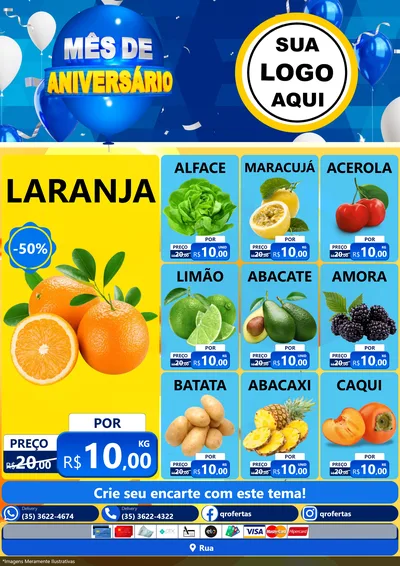 Modelo de Encarte para Encarte A4 Vertical com o tema Mês de Aniversário para Hortifrúti