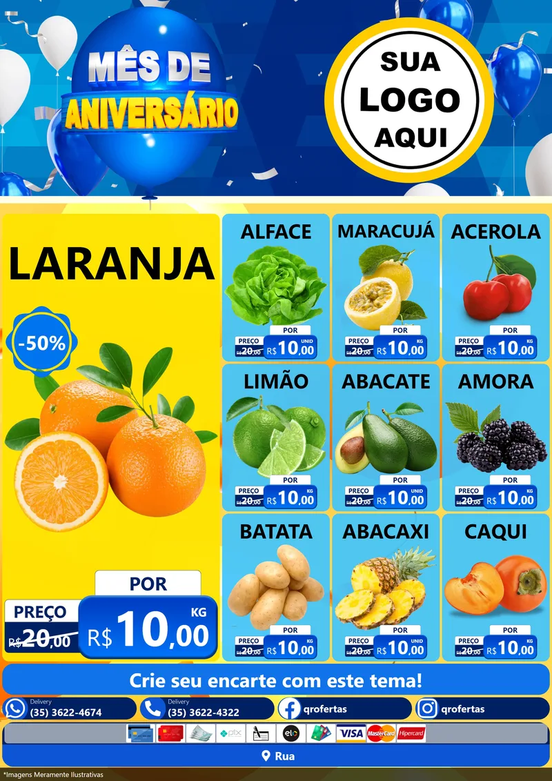 Modelo de Encarte para Encarte A4 Vertical com o tema Mês de Aniversário para Hortifrúti