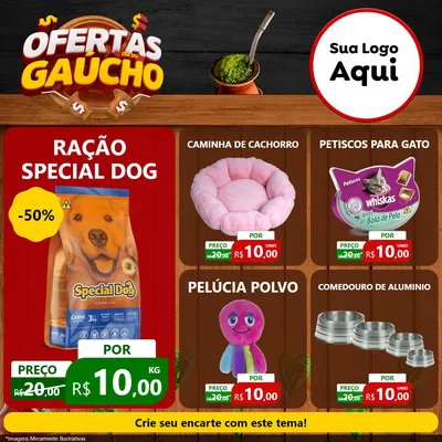 Modelo de Rede Social para Feed Facebook com o tema Ofertas Dia do Gaúcho para Pet Shop