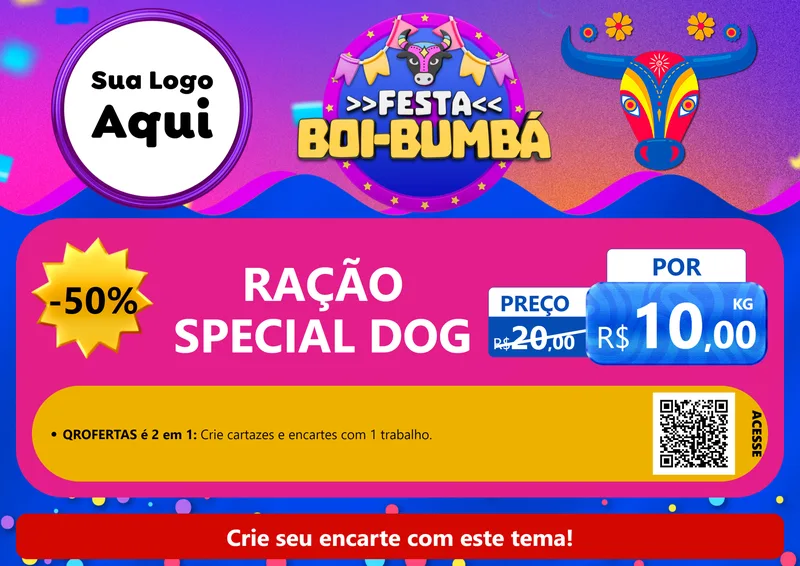 Modelo de Cartaz para Cartaz A4 Horizontal com o tema Festa Boi-Bumbá para Pet Shop