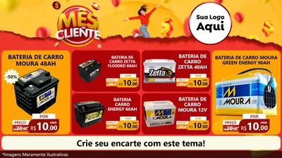 Modelo de TV para TV Horizontal com o tema Mês do Cliente para Baterias Elétricas