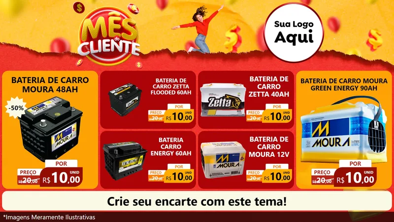 Modelo de TV para TV Horizontal com o tema Mês do Cliente para Baterias Elétricas