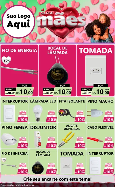 Modelo de Encarte para Encarte Grande com o tema Dia das Mães para Materiais Elétricos