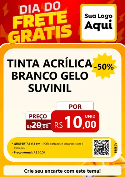 Modelo de Cartaz para Cartaz A4 Vertical com o tema Dia do Frete Grátis para Tintas e Ferramentas