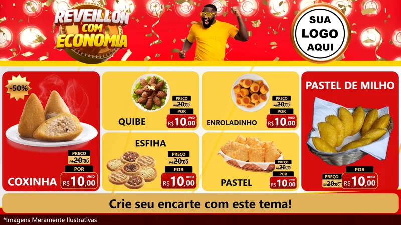 Modelo de TV para TV Horizontal com o tema Réveillon com Economia para Salgadaria