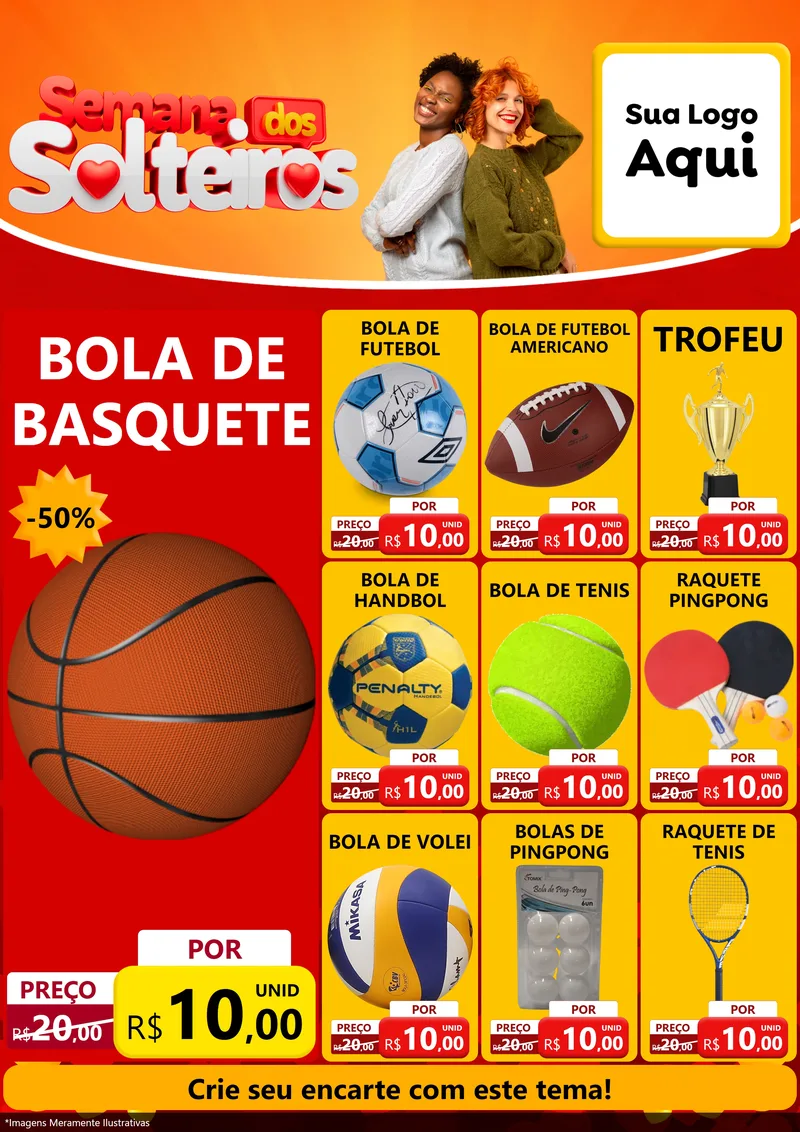 Modelo de Encarte para Encarte A4 Vertical com o tema Semana dos Solteiros para Artigos Esportivos