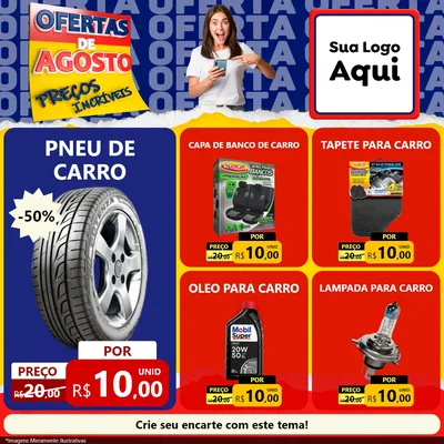 Modelo de Rede Social para Feed Facebook com o tema Ofertas de Agosto - Preços Incríveis para Auto peças