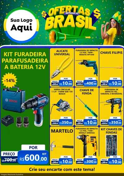 Modelo de Encarte para Encarte A4 Vertical com o tema Ofertas Semana do Brasil para Maquinas e Ferramentas