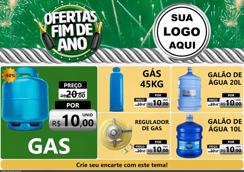 Modelo de Encarte para Encarte A4 Horizontal com o tema Ofertas Fim de Ano para Água e gás