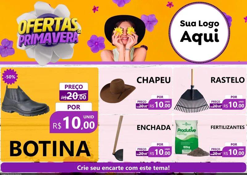 Modelo de Encarte para Encarte A4 Horizontal com o tema Ofertas Da Primavera para Agropecuária
