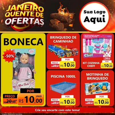 Modelo de Rede Social para Feed Facebook com o tema Janeiro Quente de Ofertas para Brinquedos