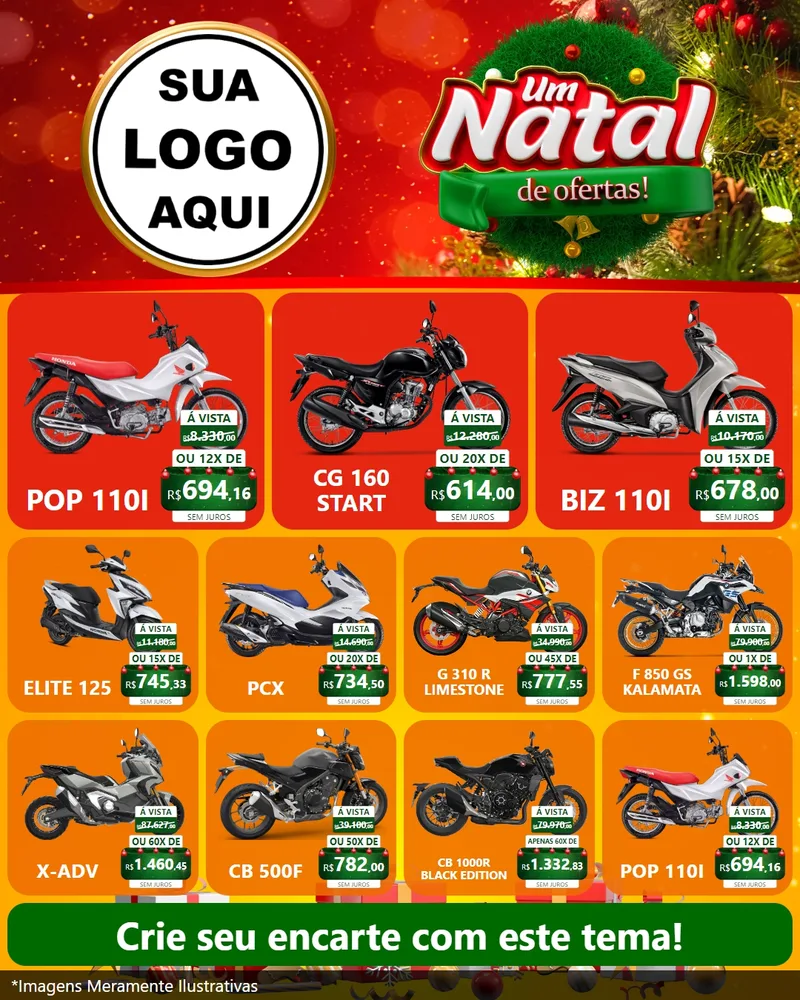 Modelo de Rede Social para Feed Instagram com o tema Um Natal de Ofertas para Concessionaria de Motos