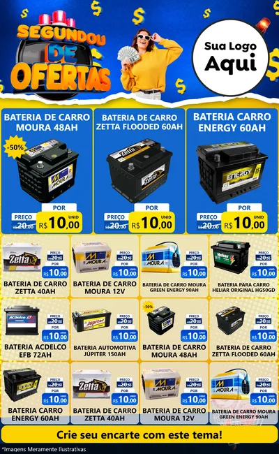 Modelo de Encarte para Encarte Grande com o tema Segundou de Ofertas para Baterias Elétricas