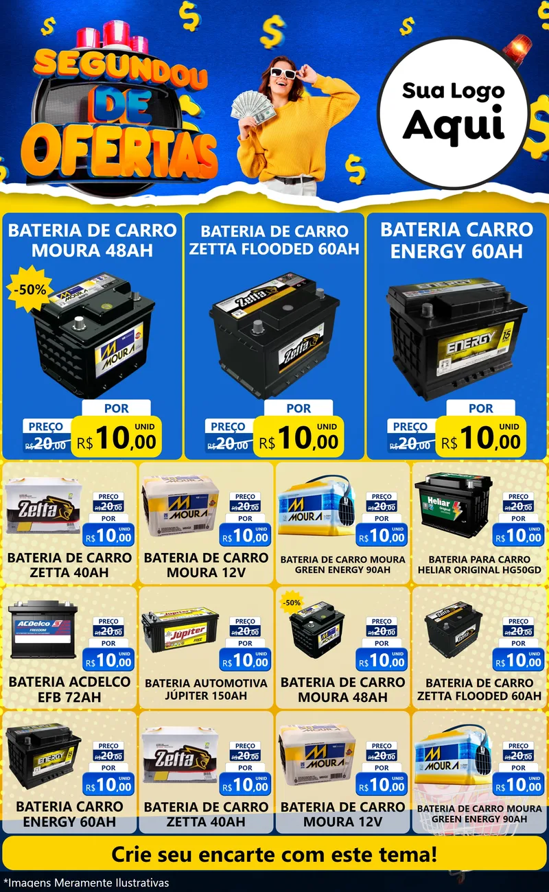 Modelo de Encarte para Encarte Grande com o tema Segundou de Ofertas para Baterias Elétricas
