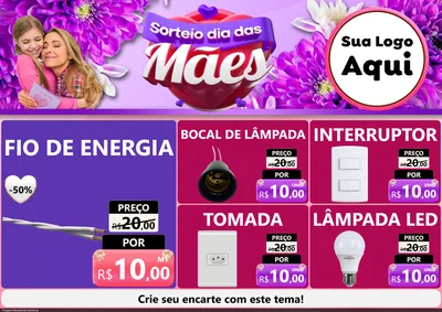 Modelo de Encarte para Encarte A4 Horizontal com o tema Sorteio Dia das Mães para Materiais Elétricos
