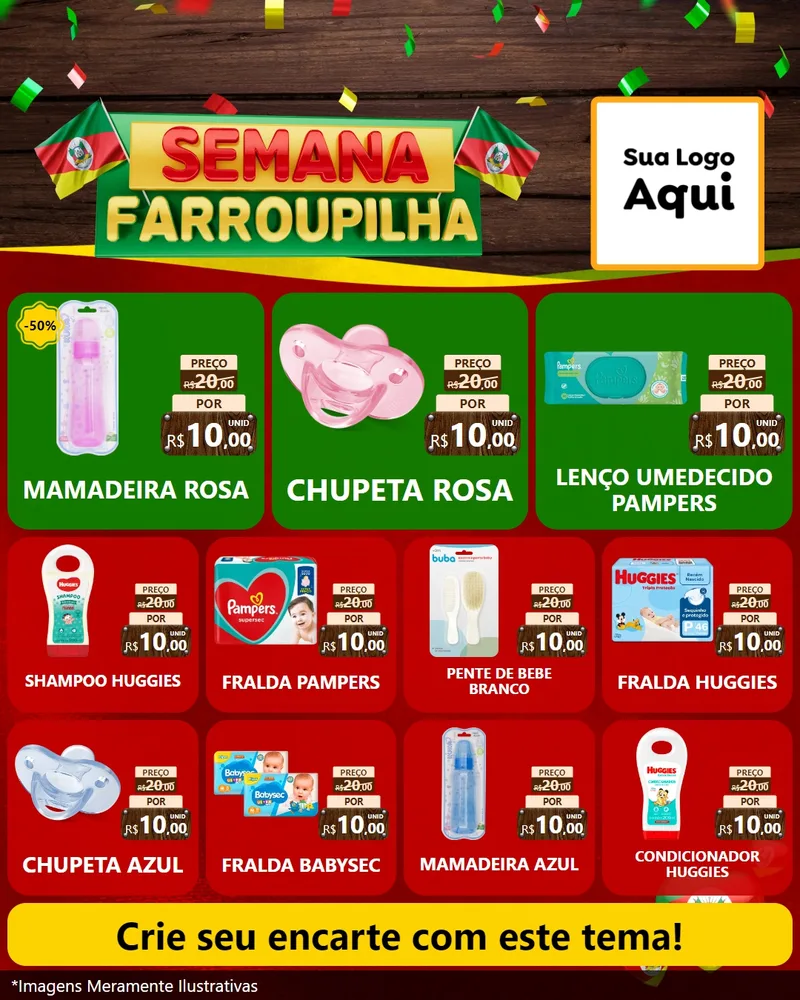 Modelo de Rede Social para Feed Instagram com o tema Semana Farroupilha para Bebês