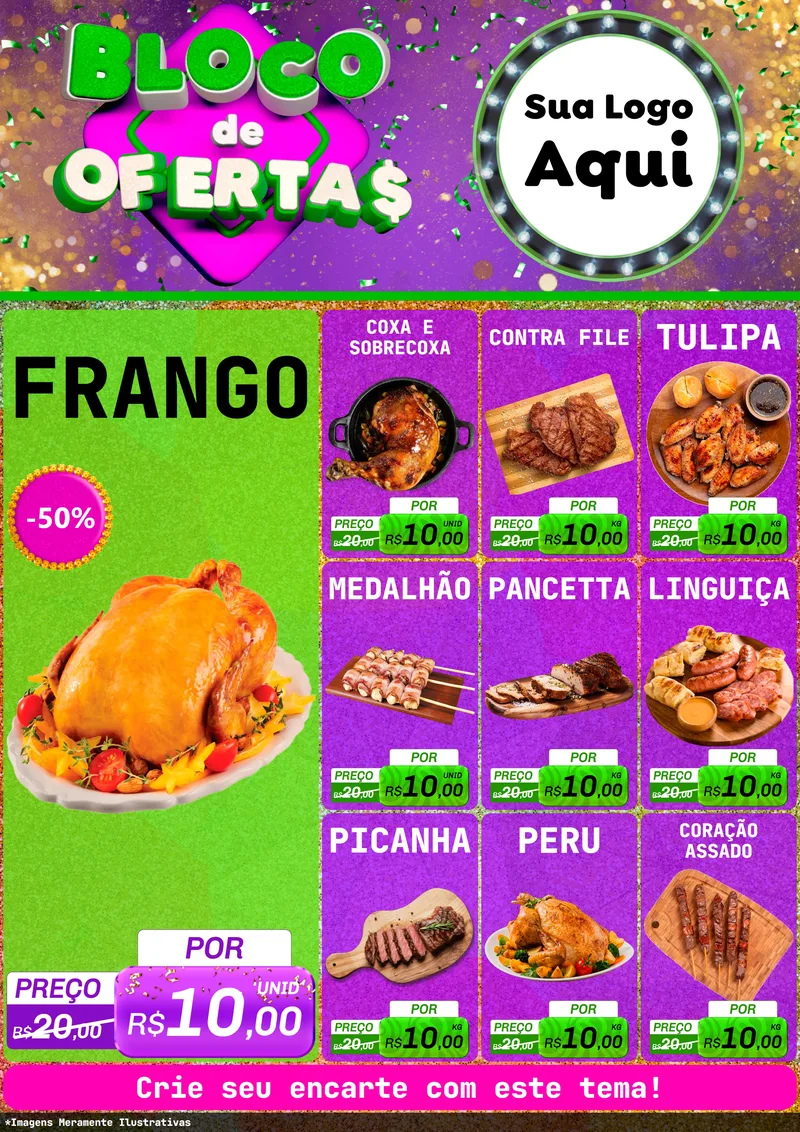 Modelo de Encarte para Encarte A4 Vertical com o tema Bloco de Ofertas para Assados