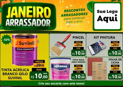 Modelo de Encarte para Encarte A4 Horizontal com o tema Janeiro Arrasador para Tintas e Ferramentas