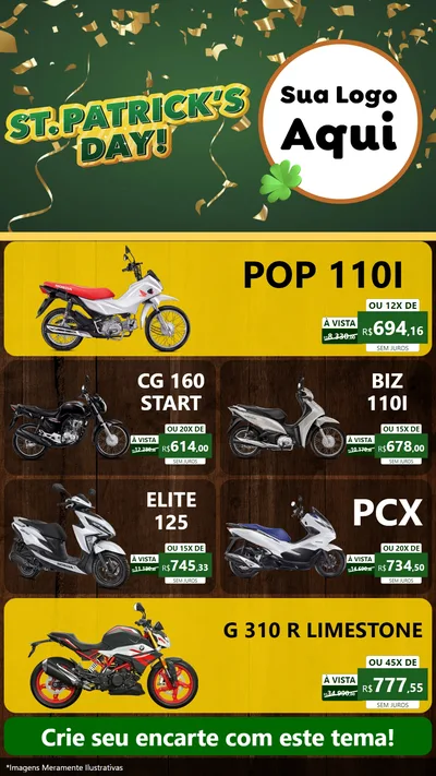 Modelo de TV para TV Vertical com o tema St Patriks Day para Concessionaria de Motos