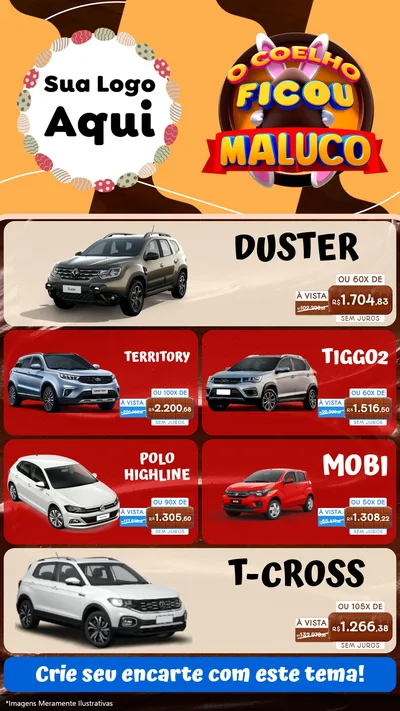 Modelo de TV para TV Vertical com o tema O Coelho Ficou Maluco - Páscoa para Concessionaria de Carros