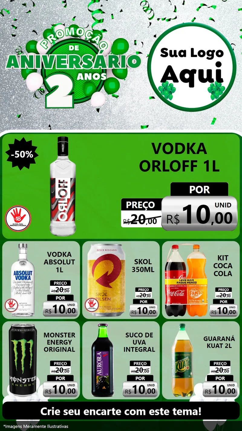 Modelo de Rede Social para Stories com o tema Promoção de Aniversário - 2 Anos para Distribuidora de bebidas