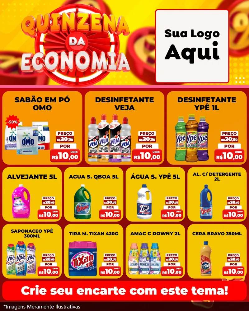 Modelo de Rede Social para Feed Instagram com o tema Quinzena Da Economia para Produtos de Limpeza