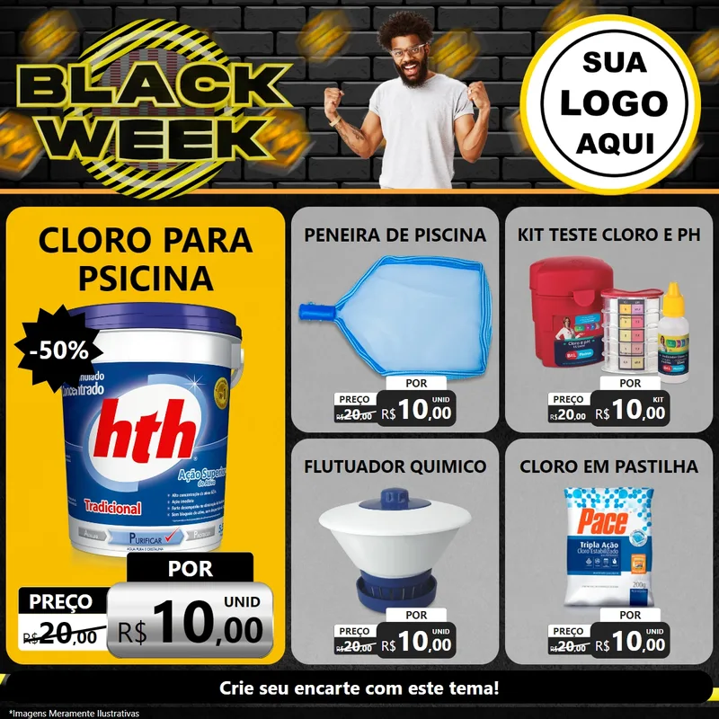 Modelo de Rede Social para Feed Facebook com o tema Black Week para Produtos para Piscina