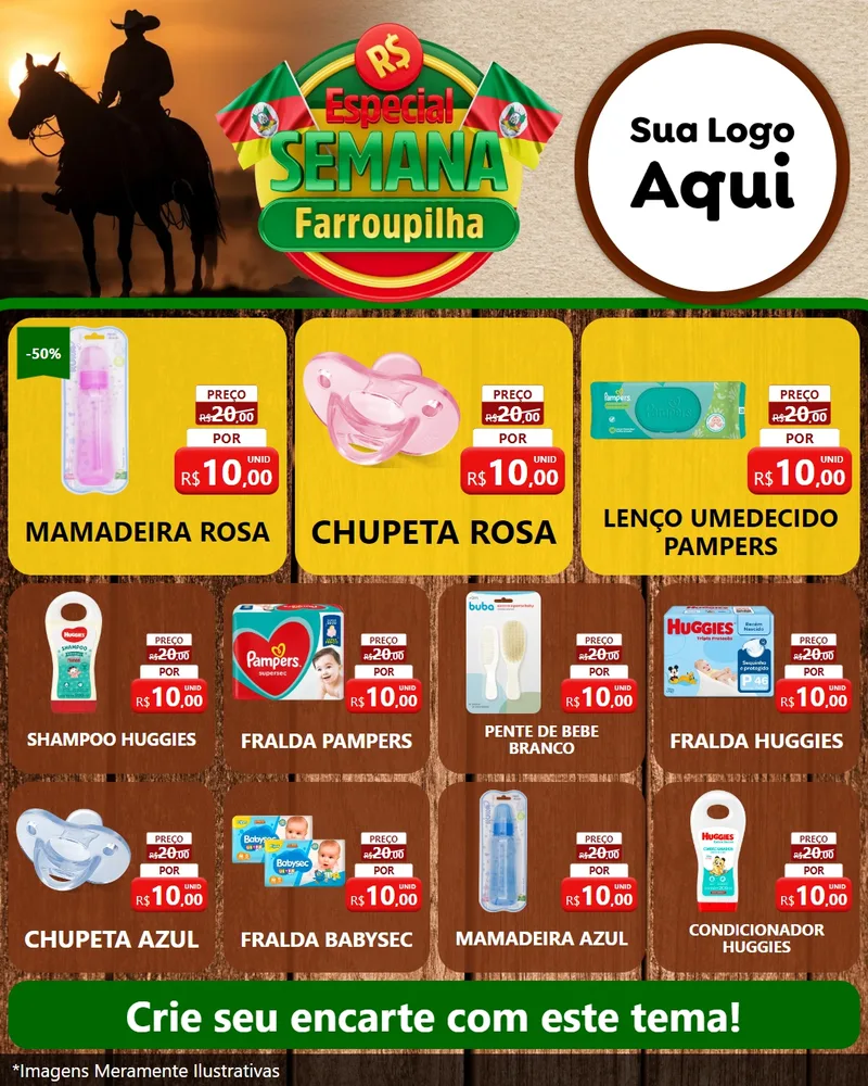 Modelo de Rede Social para Feed Instagram com o tema Especial Semana Farroupilha para Bebês