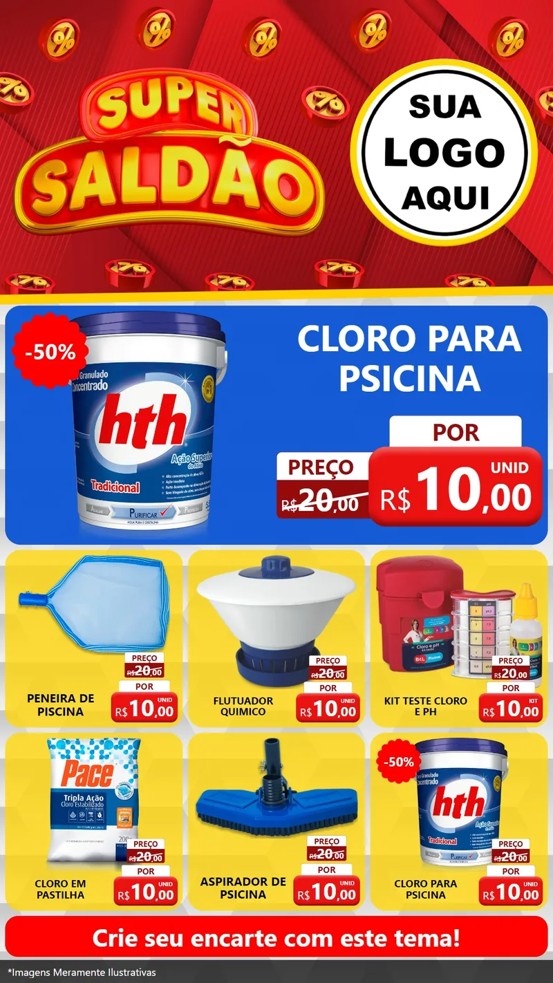 Modelo de Rede Social para Stories com o tema Super Saldão para Produtos para Piscina