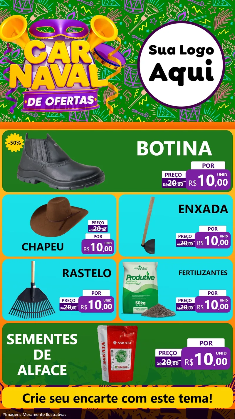 Modelo de TV para TV Vertical com o tema Carnaval de Ofertas para Agropecuária