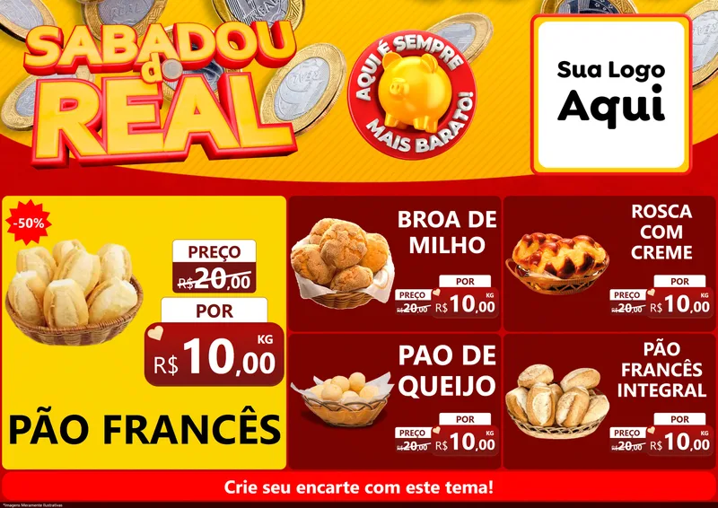 Modelo de Encarte para Encarte A4 Horizontal com o tema Sabadou do Real para Padaria