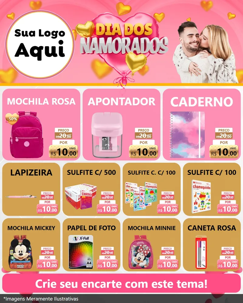 Modelo de Rede Social para Feed Instagram com o tema Dia dos Namorados para Papelaria