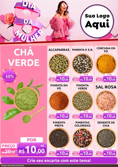 Modelo de Encarte para Encarte A4 Vertical com o tema Dia da Mulher para Produtos Naturais