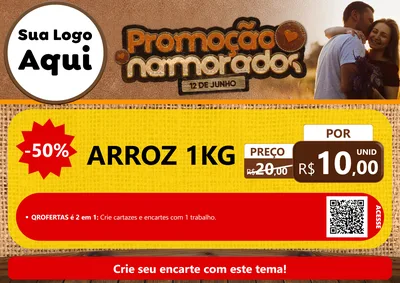 Modelo de Cartaz para Cartaz A4 Horizontal com o tema Promoção Namorados para Supermercado