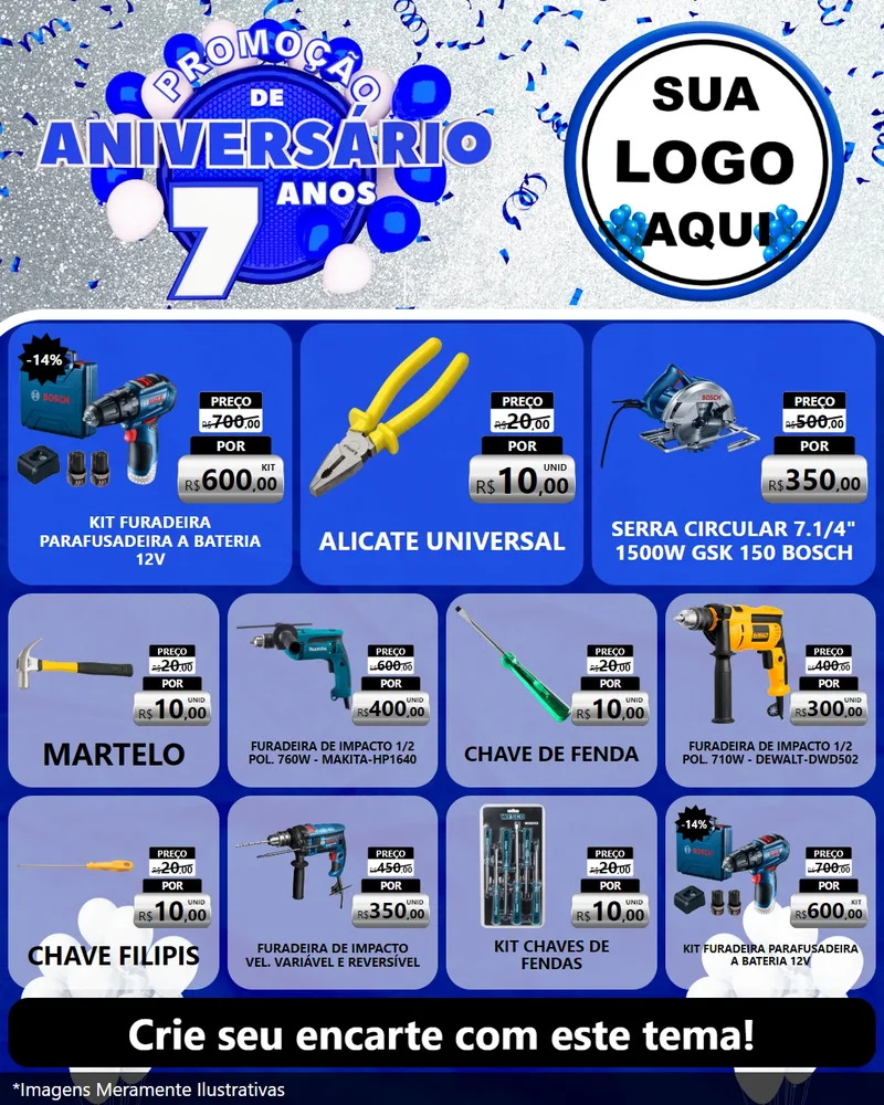 Modelo de Rede Social para Feed Instagram com o tema Promoção de Aniversário - 7 Anos para Maquinas e Ferramentas