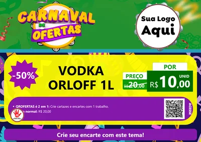 Modelo de Cartaz para Cartaz A4 Horizontal com o tema Carnaval de Ofertas para Distribuidora de bebidas