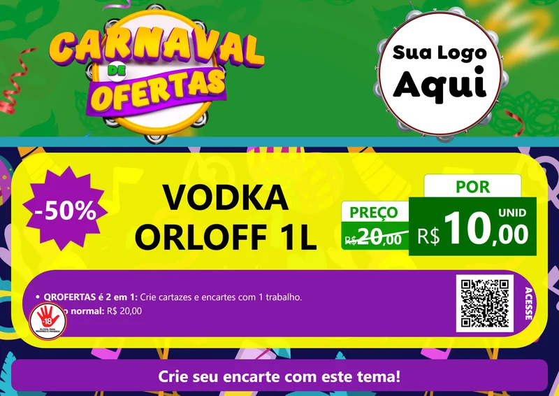 Modelo de Cartaz para Cartaz A4 Horizontal com o tema Carnaval de Ofertas para Distribuidora de bebidas