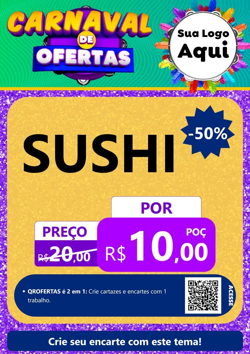 Modelo de Cartaz para Cartaz A4 Vertical com o tema Carnaval de Ofertas para Comida japonesa